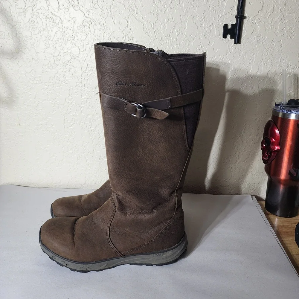 Eddie Bauer Huntley Tall Dark Brown Leather Boots Womens 8 61692237 FH20